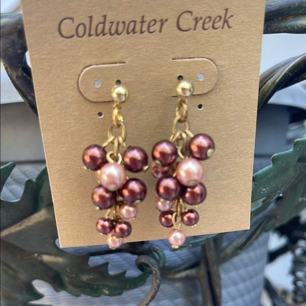 Coldwater Creek Gold and Dark Rose Gold Dangle Earrings - Picture 2 of 3